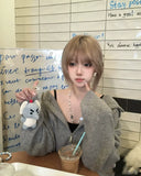 Load image into Gallery viewer, Wig female full headgear daily long straight hair seamless invisible gray brown high-level long hair Korean square round face natural style