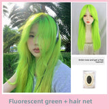 Load image into Gallery viewer, Fluorescent green medium wig female long hair full hood cool handsome y2k long straight hair lolita color jk