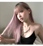 Load image into Gallery viewer, Girls long straight hair summer smoke pink Lolita Lolita round face natural air bangs sweet and spicy wind