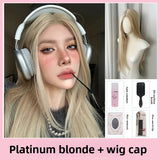 Load image into Gallery viewer, Former lace rice gray brown wig female daily Internet celebrity whole top long straight hair middle section new natural full headgear