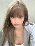 Load image into Gallery viewer, Brown wig female long straight hair versatile Korean fluffy natural long straight hair daily face trimming jk full head wig