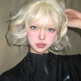 Load image into Gallery viewer, Small fry wig female platinum fluffy short curly hair full head cover Internet celebrity personality temperament lazy wind short age reduction roll
