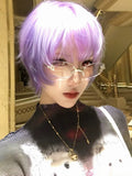 Load image into Gallery viewer, Japanese purple white temperament high-level wig women's short hair two-dimensional COS warped head y2k whole wig
