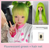 Load image into Gallery viewer, Fluorescent green medium wig female long hair full hood cool handsome y2k long straight hair lolita color jk