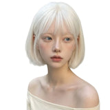 Load image into Gallery viewer, Wig Female Korean Nun Face Platinum Age Reduction Short Hair Daily Repair Bobo Head Breathable Full Headgear
