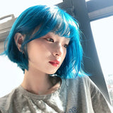 Load image into Gallery viewer, Small fry summer new sea blue JK wig short hair full head cover female hair color female group bobo head short straight hair