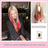 Load image into Gallery viewer, Lace hairnet big scalp medium platinum gradual change red wig high level female long straight hair full head cover whole top