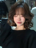 Load image into Gallery viewer, Wig Female Short Hair Cold Brown Curly Hair Bobo Head Air Bangs Bobo Head Wool Roll Lolita Full Headgear