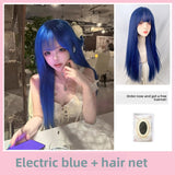 Load image into Gallery viewer, Internet celebrities with long straight hair wig female summer natural full headgear blue fashion simulation sweet versatile full headgear