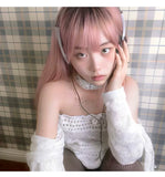 Load image into Gallery viewer, Girls long straight hair summer smoke pink Lolita Lolita round face natural air bangs sweet and spicy wind