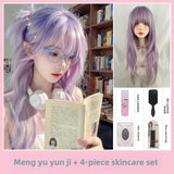 Load image into Gallery viewer, High level lolita long straight hair whole top pink purple gradual change color rainbow lolita full head cover JK wig