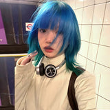 Load image into Gallery viewer, Small fry blue gradual change wig short hair full head female hottie y2k girl group Bobo head lolita whole top