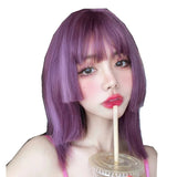 Load image into Gallery viewer, Wig girl summer medium long hair collarbone hair comic thin vine purple round face trimming princess cut ji hair style Qi bangs hair cover
