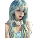 Load image into Gallery viewer, Forehead lace Internet celebrity mint blue wig women full head cover air bangs trendy long straight hair long hair universal cos