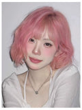 Load image into Gallery viewer, Fry pink wig short hair full hood female y2k girl group pink cos babes lolita shoulder length hair curly straight hair