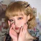 Load image into Gallery viewer, Wig Female short curly hair Internet celebrity natural bangs Lolita natural realistic linen gold full headgear jk wig lo