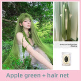 Load image into Gallery viewer, Green super long 130cm wig female full head cover cos universal lolita Lolita 1.3 meters long straight hair photo