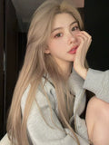 Load image into Gallery viewer, Former lace rice gray brown wig female daily Internet celebrity whole top long straight hair middle section new natural full headgear