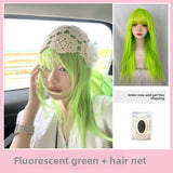 Load image into Gallery viewer, Fluorescent green trendy wig female long hair full hood cool handsome y2k long straight hair lolita color jk