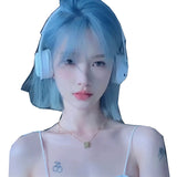 Load image into Gallery viewer, Wig female short hair blue white bob hair round face trim age reduction natural girl medium short hair full head cover