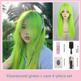 Load image into Gallery viewer, Fluorescent green medium wig female long hair full hood cool handsome y2k long straight hair lolita color jk