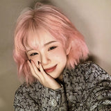 Load image into Gallery viewer, Wig female short curly hair Internet celebrity natural bangs lolita realistic gold pink full headgear jk soft girl egg roll cool
