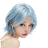 Load image into Gallery viewer, Japanese light blue short hair wig female outer warping layer Bobo head simulation scalp 2k Spice girl natural age reduction full head cover