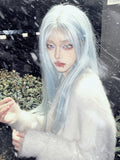 Load image into Gallery viewer, Mint blue wig female full head cover forehead lace eight-character bangs trendy long straight hair long hair universal cos