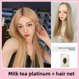 Load image into Gallery viewer, Internet celebrity wig women summer long straight hair Korean fashion rose with the same medium milk tea platinum medium long hair full headgear
