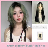 Load image into Gallery viewer, Green gradual change wig paris painting dye highlights women full head cover European and American long straight hair lolita