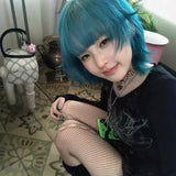 Load image into Gallery viewer, Hanni sea blue cute wig short hair female full hood halloween y2k hottie eversion reverse Japanese
