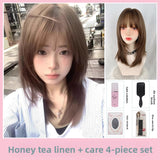 Load image into Gallery viewer, High-level wig gray-brown medium and long clavicle hair female full head cover cute COS Japanese light-colored broken hair whole top