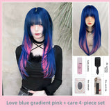 Load image into Gallery viewer, Japanese wig blue gradual change powder subculture COS high level goth JK fluffy long straight hair full head cover