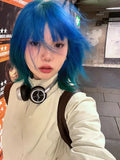 Load image into Gallery viewer, Small fry blue gradual change wig short hair full head female hottie y2k girl group Bobo head lolita whole top