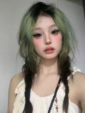 Load image into Gallery viewer, Green gradual change wig paris painting dye highlights women full head cover European and American long straight hair lolita