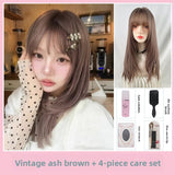 Load image into Gallery viewer, Black wig female long hair new layered long straight hair round face lolita natural JK cute Shaoluo full headgear