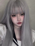 Load image into Gallery viewer, Live streaming host fog gray wig female Internet celebrity long straight hair daily lolita Japanese full head type vitality sweet cute