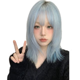 Load image into Gallery viewer, Blue short hair wig nun full headgear subculture lolita Bobo head y2k universal cos color straight hair