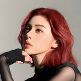 Load image into Gallery viewer, Japanese and Korean wig women's short hair Lolita medium point red girl group slightly warped hair daily wavy short curly hair full headgear