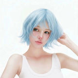 Load image into Gallery viewer, Japanese light blue short hair wig female outer warping layer Bobo head simulation scalp 2k Spice girl natural age reduction full head cover
