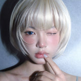 Load image into Gallery viewer, Short hair wig female full head cover Korean daily Japanese platinum natural age reduction whole top slightly warped wendy head
