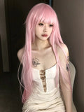 Load image into Gallery viewer, Super long wig pink Mori photo long straight hair girl group JK Hong Kong style full head wig