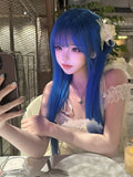 Load image into Gallery viewer, Internet celebrities with long straight hair wig female summer natural full headgear blue fashion simulation sweet versatile full headgear