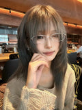 Load image into Gallery viewer, Wig female medium long hair high level JK gray full head cover lolita clavicle hair long straight hair y2k whole top fluffy