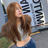 Load image into Gallery viewer, Ray Autumn Korean female lead linen gold brown wig women's full head cover high-level universal 2025 new long curly hair