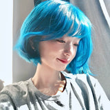 Load image into Gallery viewer, Small fry summer new sea blue JK wig short hair full head cover female hair color female group bobo head short straight hair