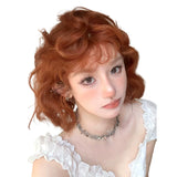 Load image into Gallery viewer, Japanese orange wig short hair doll Internet celebrity retro roll bangs wool roll wig COS