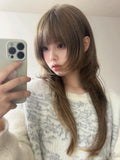 Load image into Gallery viewer, Jellyfish head wig full head cover female long hair age reduction subculture long hair Internet celebrity JK cool handsome head y2k brown cos