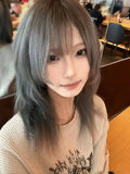 Load image into Gallery viewer, Wig female medium long hair high level JK gray full head cover lolita clavicle hair long straight hair y2k whole top fluffy