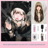 Load image into Gallery viewer, Wig female long hair Siamese cat gradual change Gothic Paris painting dye long straight hair wig cover simulation full head cover